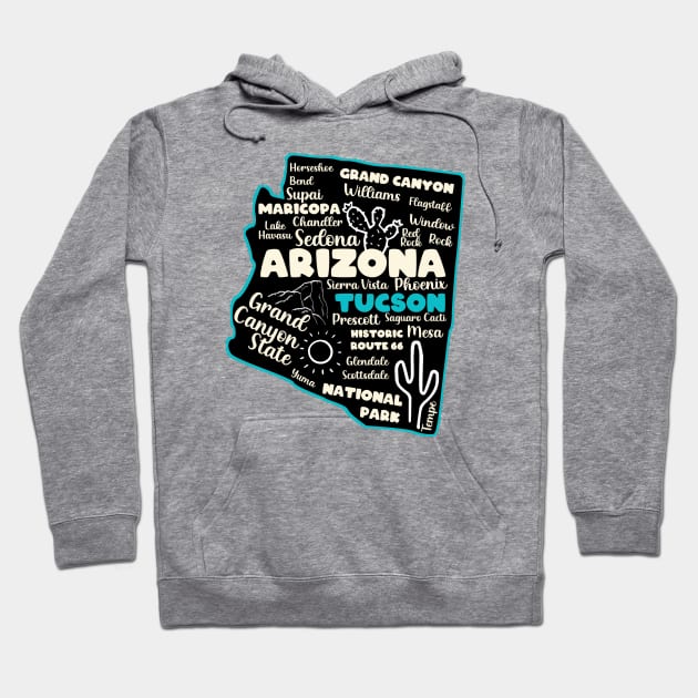 Tucson Arizona map  Arizona tourism Tucson AZ Hoodie by BoogieCreates